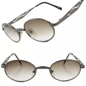 Genuine Vintage 80s Mens Womens Indie Hip Style Round Oval Gunmetal Sunglasses - Picture 1 of 4