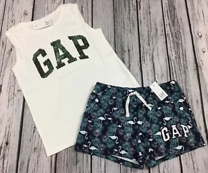 Gap Kids Girls X-Small 4-5 Flip Sequins Shirt & Flamingo Shorts Outfit. Nwt - Picture 1 of 6