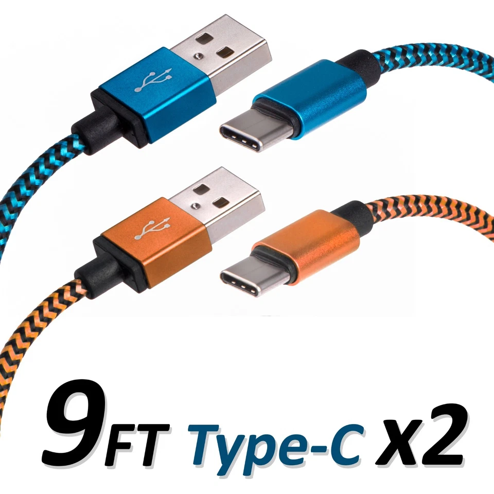 9 FT Type C USB Charger Data Cable For Android Device Type-C High Quality 2 Sets - Image 1 of 2