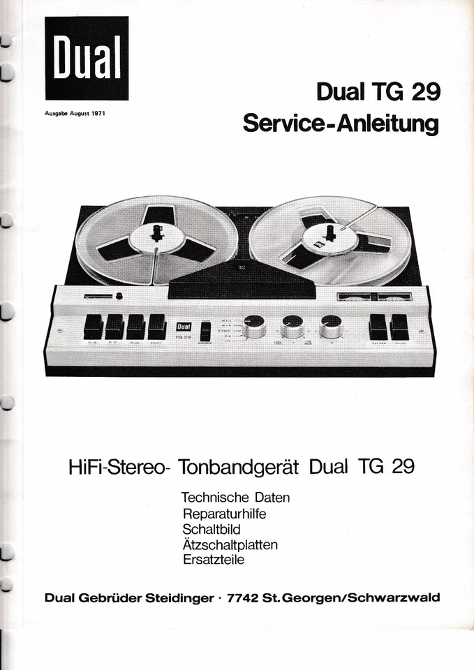 Service Manual Guide For Dual TG 29 - Image 1 of 1