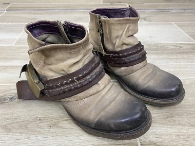 A.S. 98 Airstep Mujer Motociclista Botines Marrón Beige Cuero Talla 35 Auténticos Raros Foto 1 de 4