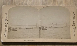 Antique StereoView Card By American Views NYC Scarce Early Tugboat - Picture 1 of 3