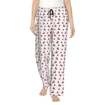 Pantalones de pijama, blancos con estampado de cereza roja y hojas verdes, ropa de dormir suave y acogedora Foto 1 de 2