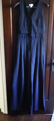 Nuevo con etiquetas Mameluco recortado Anthropologie Maeve azul marino a rayas pierna ancha talla 4 alto Foto 1 de 4