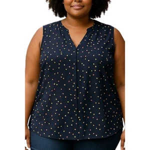 Camicetta senza maniche CHAUS New York blu navy multicolore a pois floreale XL - Foto 1 di 6