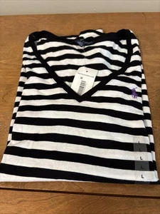 Ralph Lauren Damen-T-Shirt schwarz & weiß gestreift Baumwolle, Größe Large - Bild 1 von 4