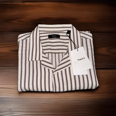 Camisa Theory Daze Para Hombre Grande Muselina Rayas Manga Corta Campamento de Verano NUEVA Foto 1 de 4