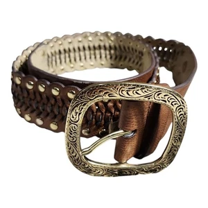 Betsey Johnson Braided Studded Brown Belt Gold Buckle Size Small Boho Festival - Picture 1 of 7