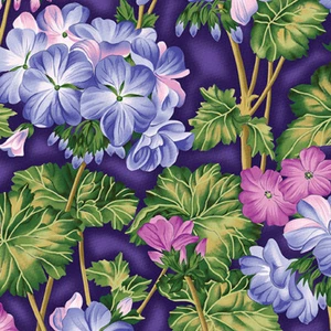Flower Festival Geranniums cotton quilt fabric Benartex 4251-56 Cobalt Blue - Picture 1 of 14