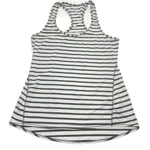 Athleta Womens Medium Tank Top Racerback Striped White Gray Logo Shirt Soft EUC - Picture 1 of 8