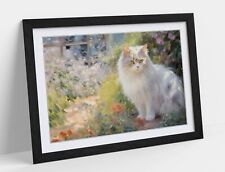 CLAUDE MONET STYLE CAT IN ARTISTS GARDEN 2 -FRAMED WALL ART POSTER PAPER PRINT