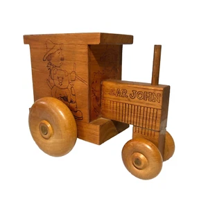 Vtg 1979 Toystalgia Handcrafted Wood Toy Tractor Piggy Coin Bank Dear John Deere - Picture 1 of 10