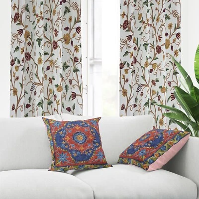 Fundas de Cojín de Salón, Hermoso Diseño Floral, Tejidas a Mano 16" Foto 1 de 3