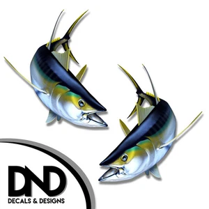 Gelbflossenthunfisch - Fisch Aufkleber Angelgerät Box Autoaufkleber "5 Zoll SET" F1120 D& - Bild 1 von 1