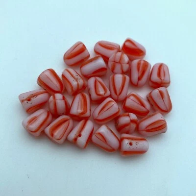 Opaque Orange & White Gumdrop Czech Glass Beads (7x10mm) (SCG70) - Image 1 of 4