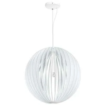 NEW Eglo Cossano Modern Pendant Hanging Light with White Wood Globe Shade 40" - Image 1 of 4
