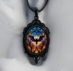 Colgante de Halloween gótico vintage murciélago colgante collar fiesta joyería regalo Wicca - Imagen 1 de 3