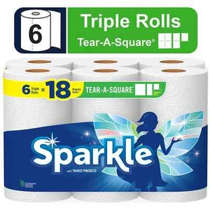 Sparkle Tear-a-Square Papierhandtücher, 6 Dreifachrollen, weiß, anpassbares Blatt - Bild 1 von 6