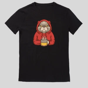 Gato enojado con sudadera con capucha y café camiseta - Imagen 1 de 2