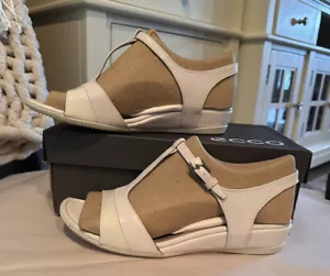 NEW! ECCO Touch 25 Strap Wedge Sandals B White leather Size 10-10.5 EU 41 - Picture 1 of 5