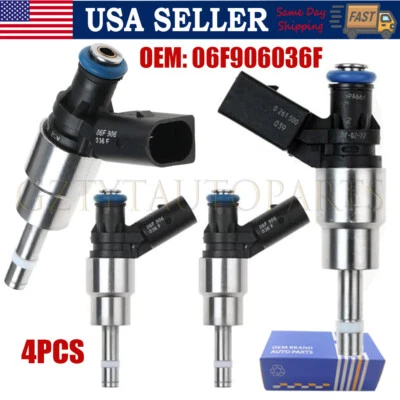 Set of 4 Fuel Injectors For Audi TT Quattro VW Volkswagen Golf R 06F906036F NEW - Image 1 of 4