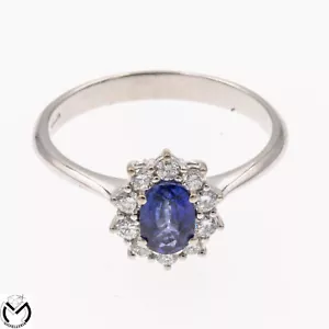 Anillo Oro Blanco 18KT 750 Con Zafiro Azul 0,60 CT y Diamantes 0,30 CT -foress - Imagen 1 de 5