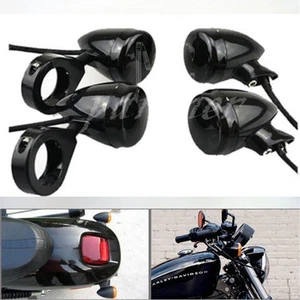 2 Pair Motorcycle Black Front Rear LED Turn Signal Light Smoke Lens 39mm Clamp - Picture 1 of 8