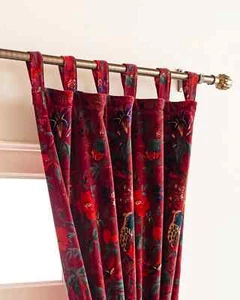 Red Color Bird Print Velvet Curtain, Boho Curtain, luxury Drapes Window Curtain - Picture 1 of 6