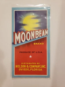 Etichetta cassa vintage marca Moonbeam, Nelson and Co., Oviedo California - Foto 1 di 2
