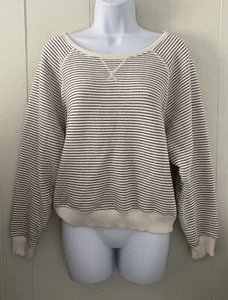 AE American Eagle Oversized Off-The Shoulder Sweatshirt Navy Stripe Sz XXS *READ - Picture 1 of 9
