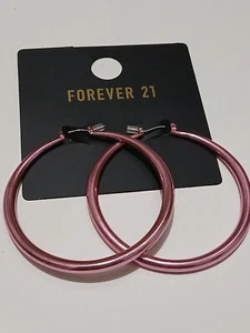 2" Forever 21 Shiny  Rose Pink Hoops Earrings A5 - Picture 1 of 12