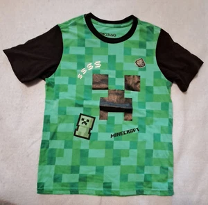 MOJANG JINX GREEN CHECKERED MINECRAFT TSHIRT WITH SHORT BLACK SLEEVE KIDS  S / 8 - Picture 1 of 3