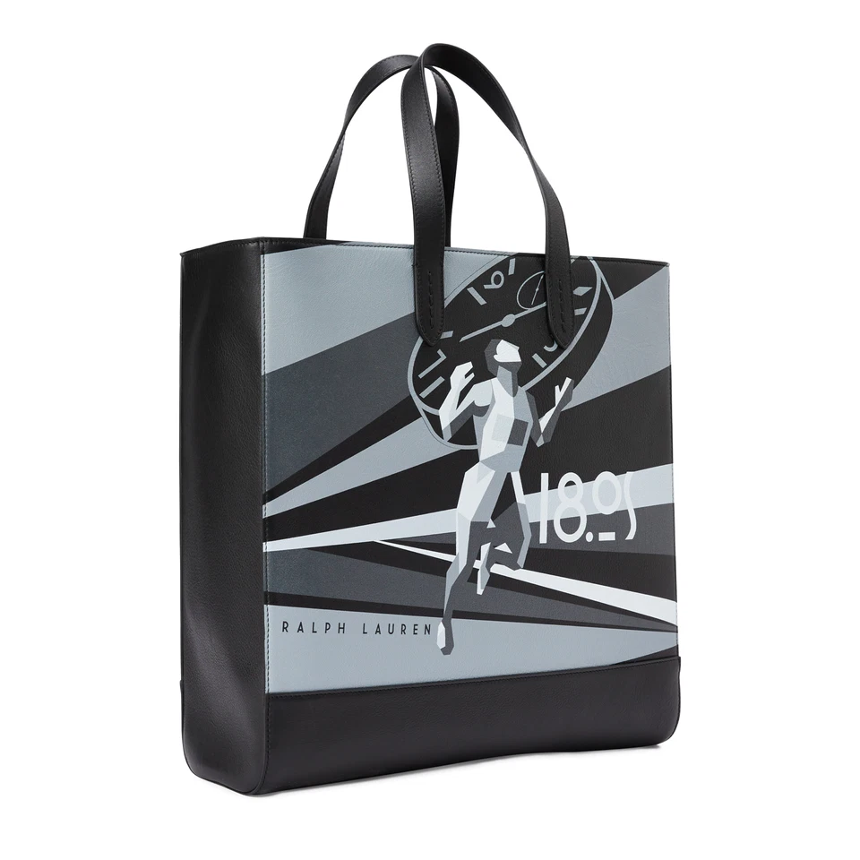 Bolso de Mano Ralph Lauren $1,200 Etiqueta Púrpura Cuero Art Deco Invierno Estadio Negro Foto 1 de 4