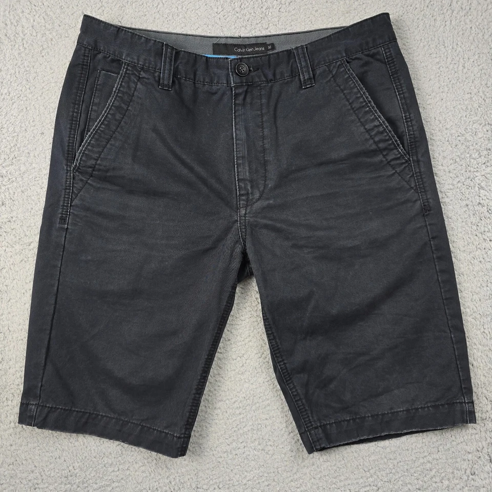 Pantalones Cortos de Jean Calvin Klein Para Hombre 32 Negros Envejecidos Aire Libre Retro Denim Logo CK Foto 1 de 4
