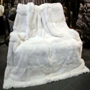 140x160cm Full Pelts Real Rabbit Skin Soft Blanket Fur Throw Warm Carpet Rugs - Picture 1 of 9