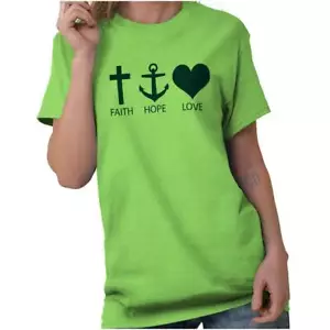 Christian Faith Cross Hope Anchor Love Heart Womens Graphic Crewneck T Shirt Tee - Picture 1 of 10