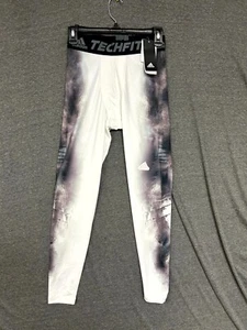 Adidas Techfit Climalite Tights Men's Medium White Printed Logo Mid-Rise Pull On - Picture 1 of 12