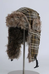 Trappermütze von Maz Accessoires, braunes Karomuster mit Kunstfell, One Size - Bild 1 von 4