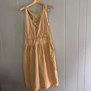 ¡RESPECTO VINTAGE! Vestido Utilitario Midi Algodón Caqui Tostado Bolsillo Delantal Estilo S - Imagen 1 de 7