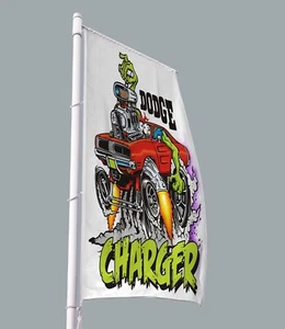 DODGE CHARGER Muscle Car Rat Fink Car Flag Banner 3x5 FT Hot Rod SRT Garage - Picture 1 of 6