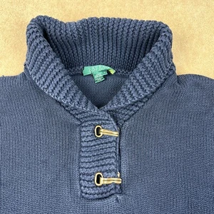 Lauren Ralph Lauren Sweater Women Large Blue Shawl Collar Metal Clasp Thick Knit - Picture 1 of 13