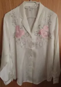 Vintage 1980’s 100% Pure Silk Women’s Hand Embroidered Blouse Top M (12/14)/ New - Picture 1 of 6