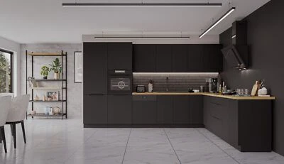 Winkelküche SIENA 350x290 cm Küchenzeile Einbauküche Eckküche Küche Schwarz matt - Bild 1 von 4