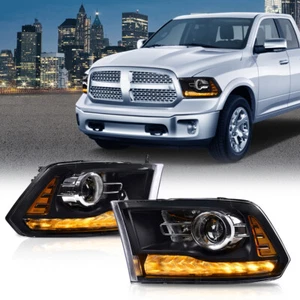 Fit For 2009-2018 Dodge Ram 1500 2500 3500 Black Projector Headlights w/ LED DRL - Picture 1 of 10