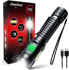 1x Axefury Rechargeable Magnetic Flashlight 1300 Lumens Tactical LED Flashlight - Picture 1 of 12