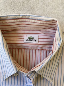 Lacoste Men's Blue/White Red Stripe Cotton Dress Shirt EUR 43 (US Size L) EUC - Picture 1 of 10