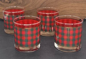 Crowning Touch Scottish Plaid Lowball Old Fashioned Glasses 10 oz VTG Set of 4 - Picture 1 of 3