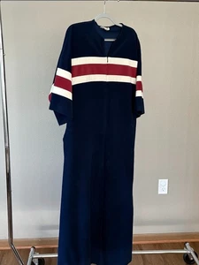 70'S VANITY FAIR MOD DRESSING ROBE FRONT ZIP NAVY WITH STRIPES SIZE M/POCKETS - Picture 1 of 3