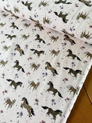 Hilco Sweatstoff French Terry hellrosa Pferde Kinder Stoff Meterware süß - Bild 1 von 4