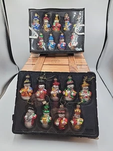 Thomas Pacconi Classics Holz BOX mit SCHNEEMÄNNERN Glas Weihnachtsschmuck 2003 GEBRAUCHT - Bild 1 von 5